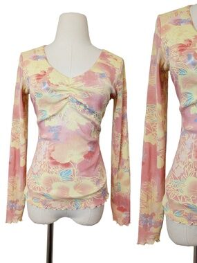 Y2K Jessica Mesh Top Floral Long Sleeve Size Small